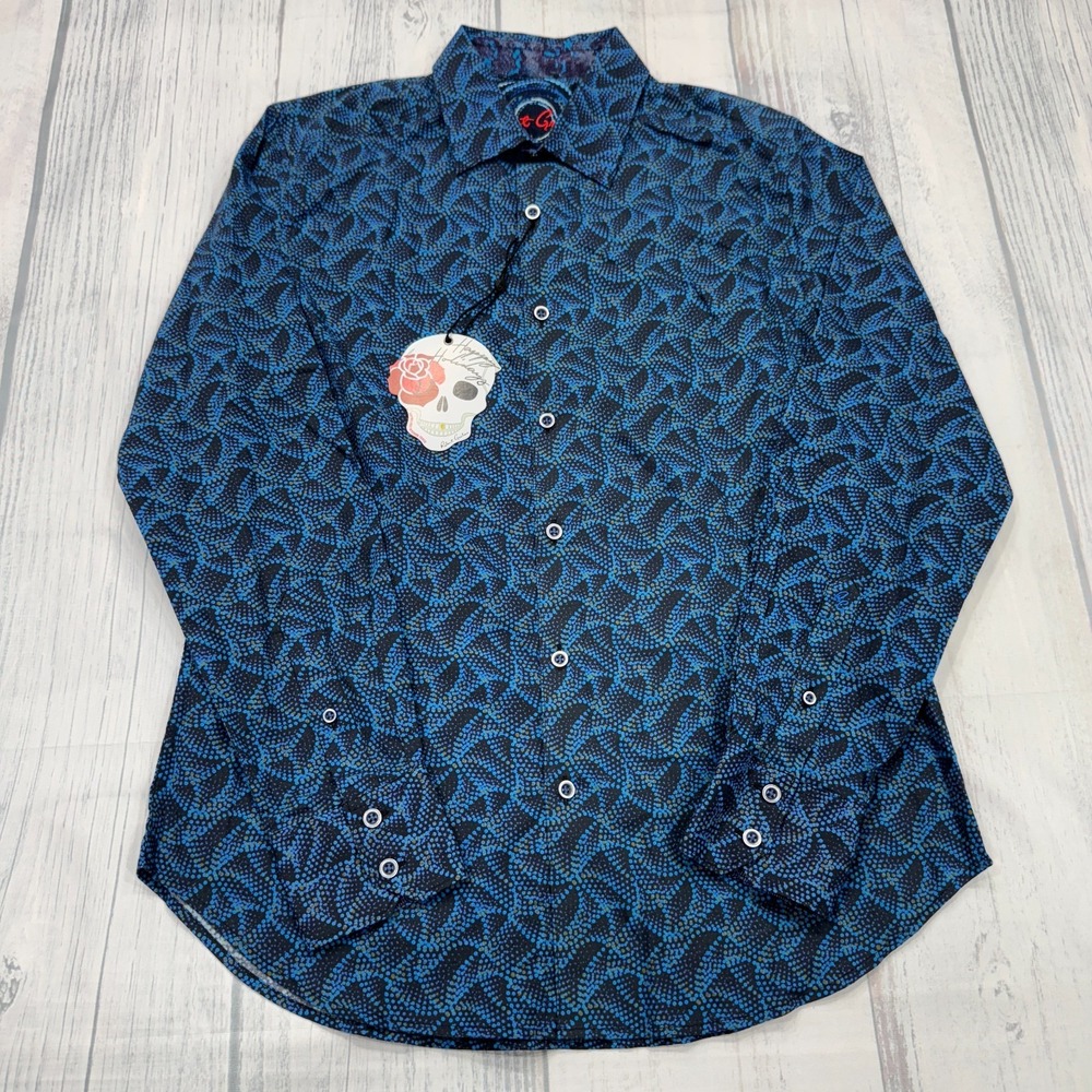 NWT Robert Graham Kirkside Button Shirt S Blue Flip Cuff Floral Skull‎ Mens $198
